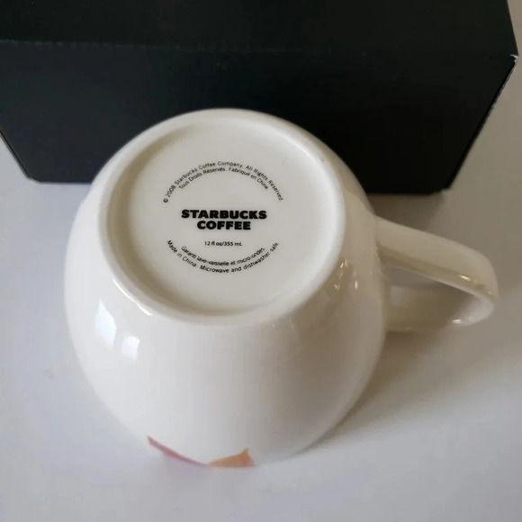Starbucks 2008 set  of 2 White/Orange/Red Poppy Flower Ceramic Coffee Mugs. - Picture 3 of 9